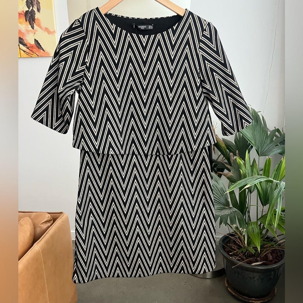 NWT Mango Black & Metallic Gold Mini Dress